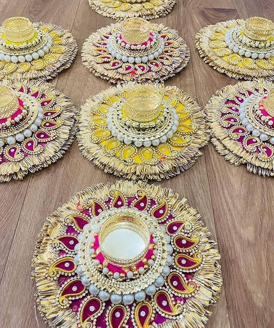 SellPlus Handmade Decorative Peony Flower Roli Chawal Pooja Plate |Decorative Plate for Pooja | Decor Item | (Tealight-327)