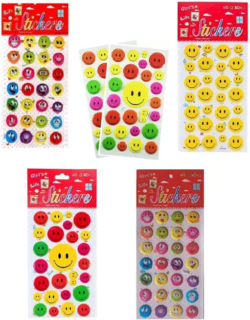 Nutts Happy Smiley 3D Puffy Sticker Collection Multicolor Kids Fun Decor Sheets | Multiple Sizes for Creative DIY and Craft Projects | Pack of 12 Packets | Non-Toxic Material