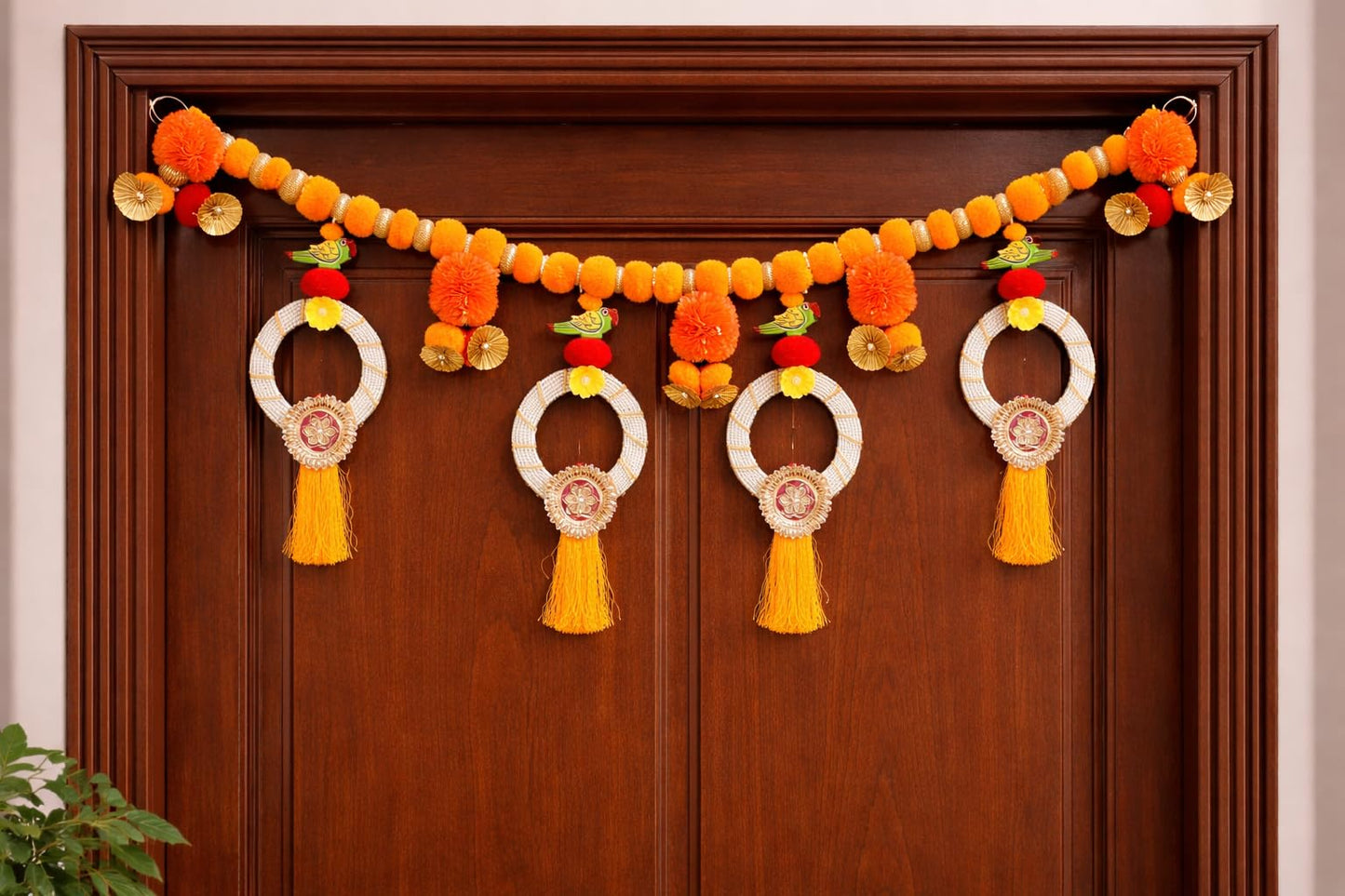 Sellplus Handmade Bandhanwar Decorations | Handmade Door Hanging Bandhanwar Toran with Beads and Floral Design (Pack of 1) (BDHW288)