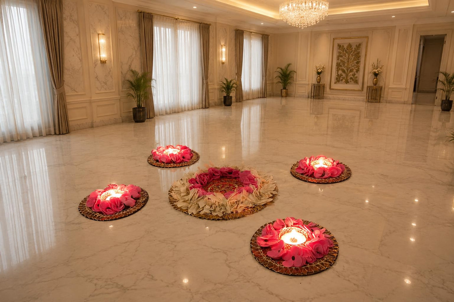 Sellplus Traditional Rangoli Tealight Set Decorative Festival Floor Decor for Diwali Navratri Pooja Wedding Home Entrance Reusable Elegant Design Set of 1 (Rang162)