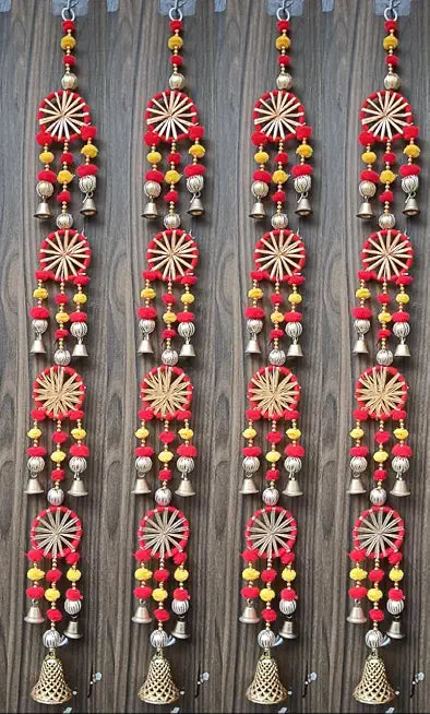 Nutts Handmade Decorative Gota Circle Pom-Pom Hanging for Decoration Shubh-Labh Toran Small Toran for Decor (PMPMT05)