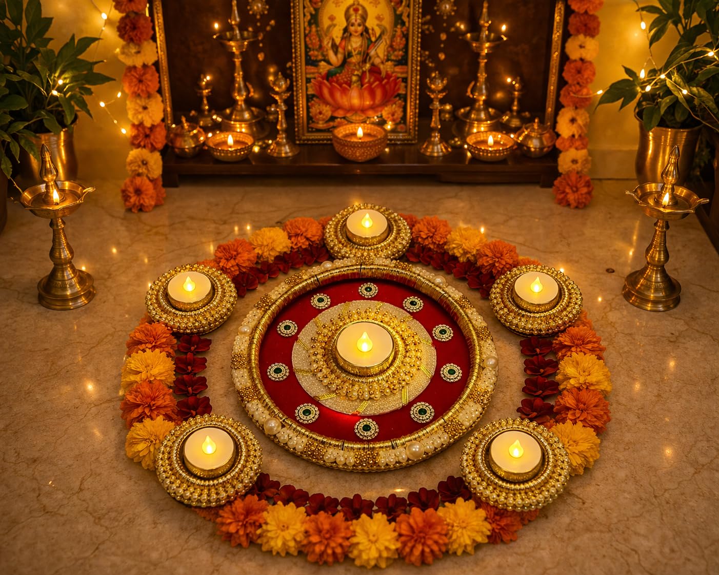 Sellplus Handmade Decorative Rangoli TeaLight Candle Holder Set for Diwali Home Decoration Festive Floor Decor (Set of 1) (Rangoli1) (Rang2)
