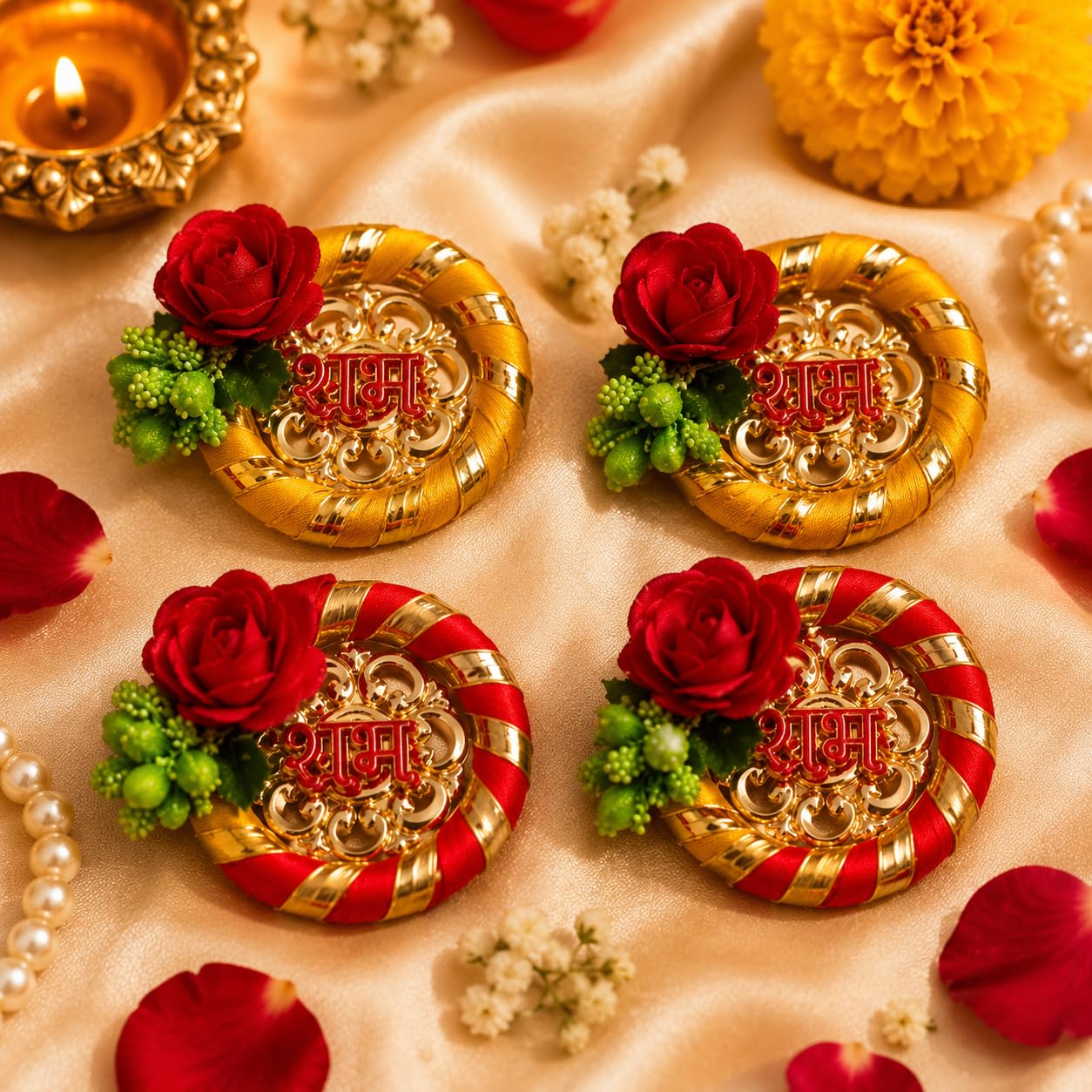 Sellplus Decorative Traditional Roli Chawal Pooja Set Elegant Festival Tilak Container Sacred Worship Accessory Reusable Home Temple Ceremony Essential Festive(Pack of 6) (RC35)