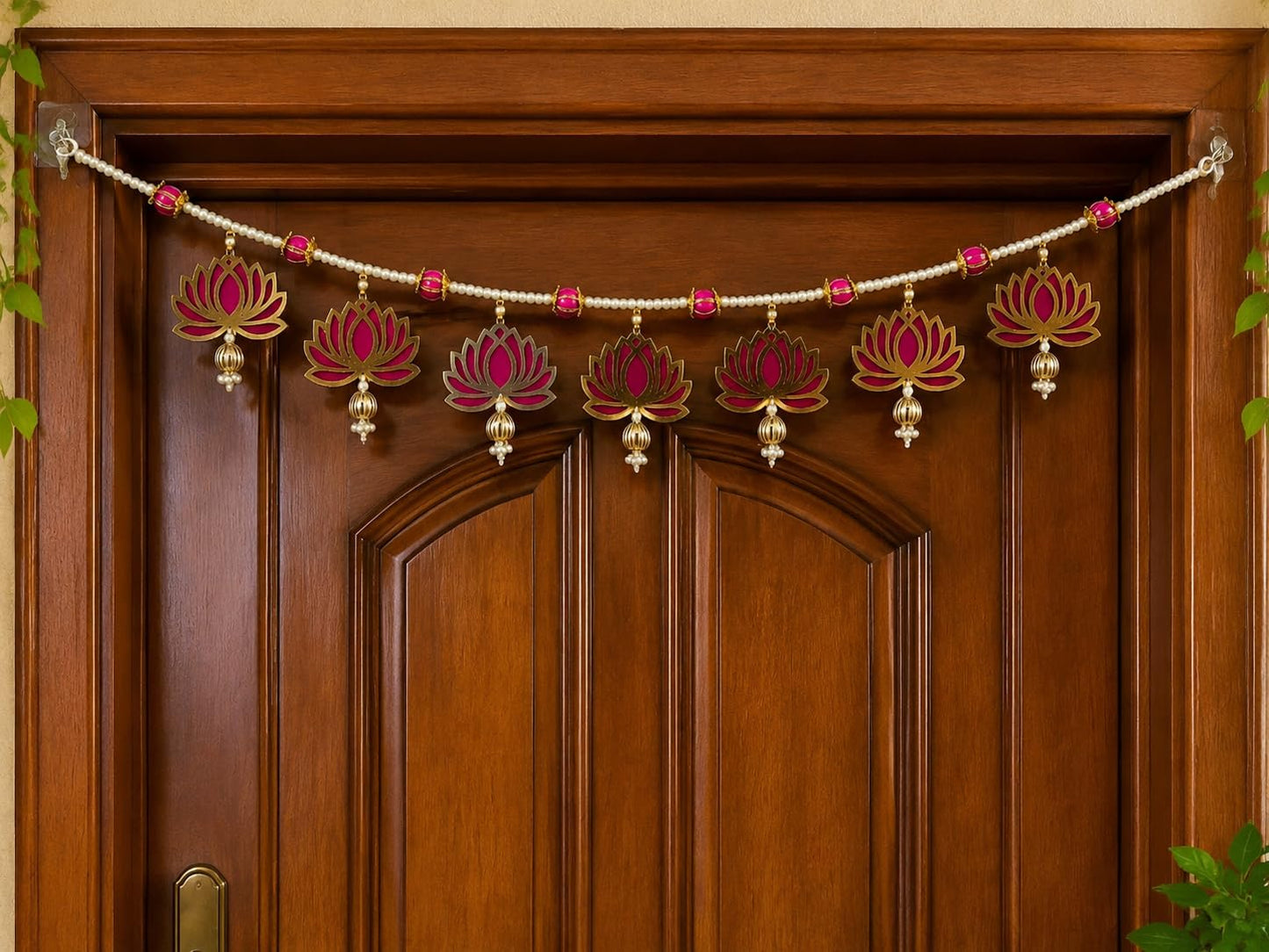 Sellplus Handcrafted Lotus Pearl Beaded Decorative Bandhanwar Toran Door Hanging |Traditional Bandhanwar for Home Decoration (BDHW98)