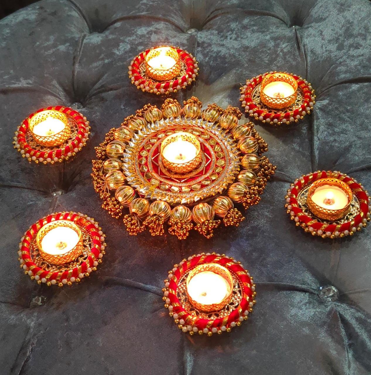 SellPlus Decorative Rangoli Set with Tlight Holder | Diwali Gift Diya | Decoration for Home | Office | Pooja | Diwali & All Special Festival Decor (Rang119-1)