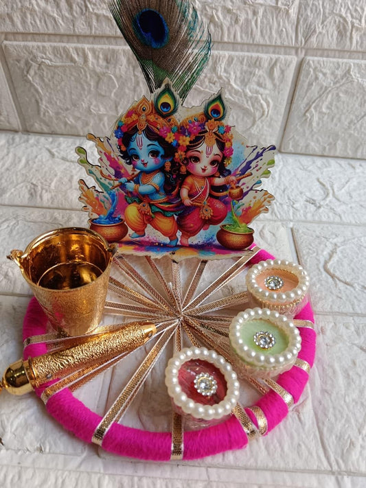 NUTTS Traditional Decorative Radha Krishna Holi Plate Decorative Holi Return Gifts for Festival Celebration (HOLIPLATE-61)