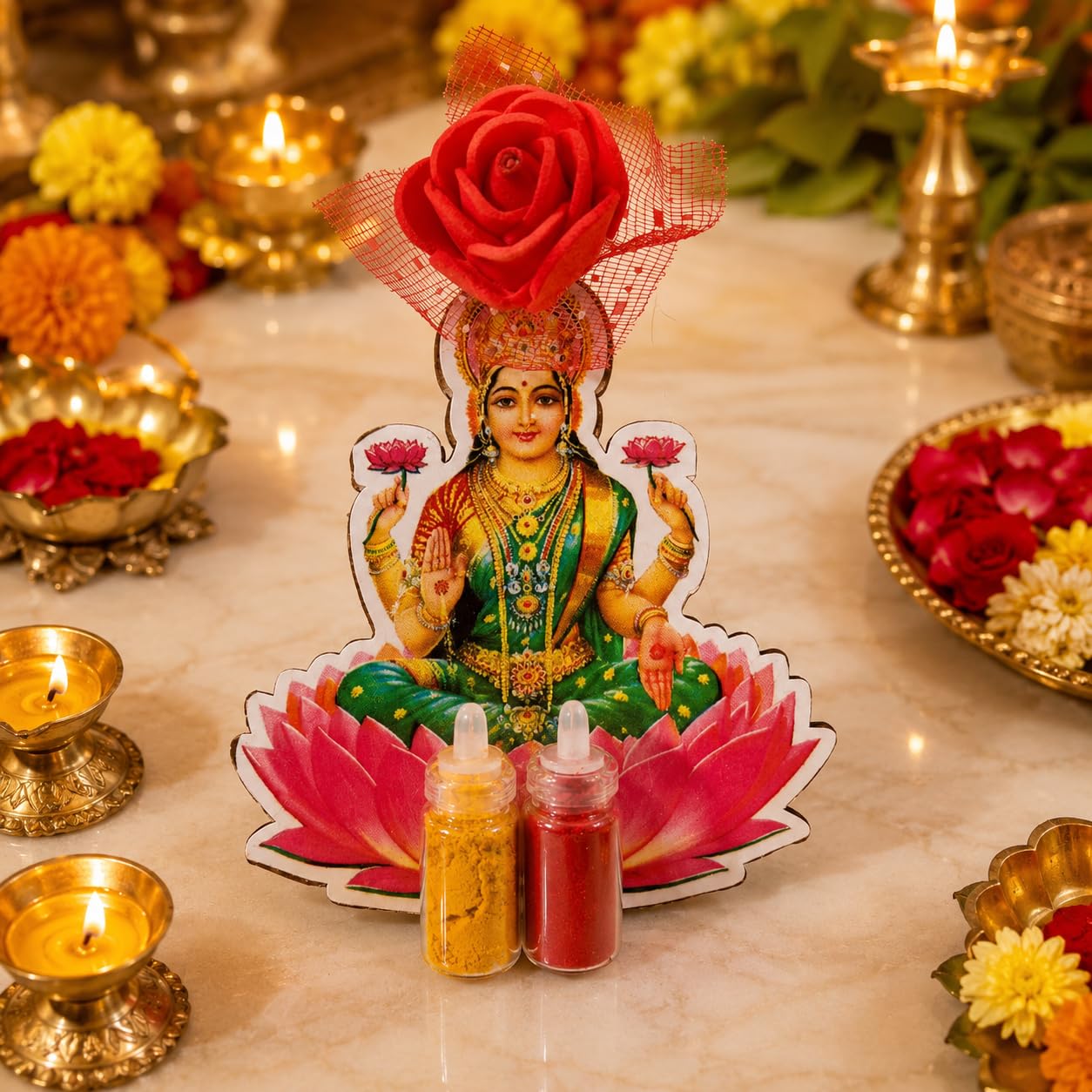 Sellplus Decorative Traditional Roli Chawal Pooja Set Elegant Festival Tilak Container Sacred Worship Accessory Reusable Home Temple Ceremony Essential Festive (Pack of 6)(RC50)