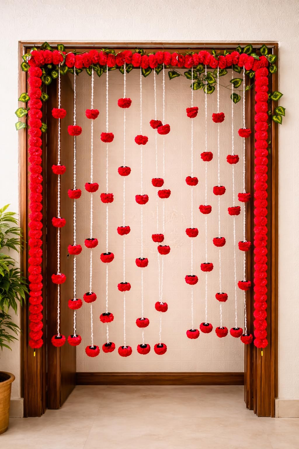Sellplus Elegant Handmade Red Genda Flower Door Hanging Bandhanwar Toran for Pooja Room Entrance Housewarming Decoration | Pack of 1 (BDHW326-1 (Red))