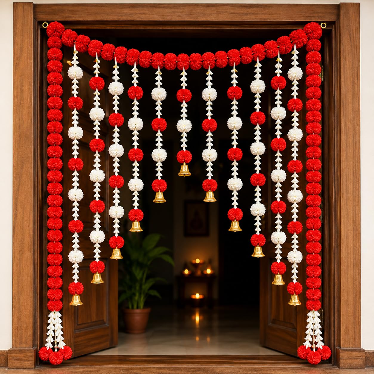 Sellplus Handmade Genda Rajnigandha Bandhanwar Traditional Floral Door Hanging for Home Temple Wedding Festival Entrance Decoration Reusable Decorative Toran (BDHW25-3)