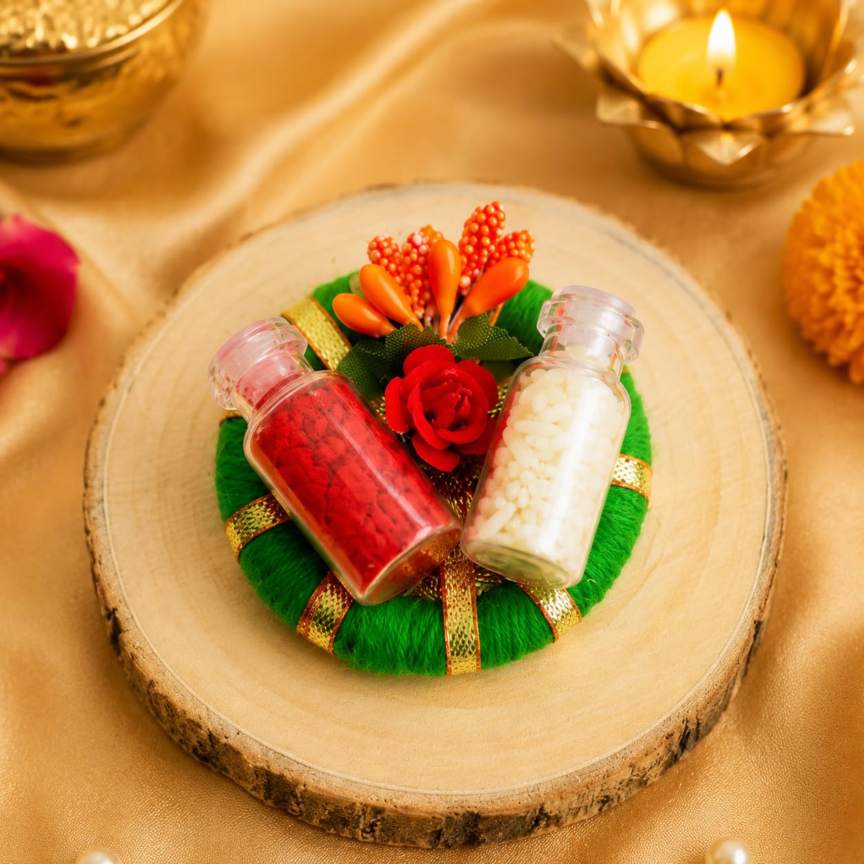 Sellplus Traditional Handmade Roli Chawal Pooja Thali Festival Tilak Ceremony Mandir Decor Wedding Diwali Navratri Decorative (RC17)