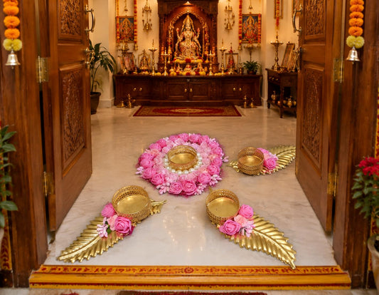 Sellplus Elegant Handmade Floral Rangoli Tealight Holder Festival Decoration MDF Floor Decor for Diwali Navratri Pooja Home Entrance Traditional Art Craft (Rang113)