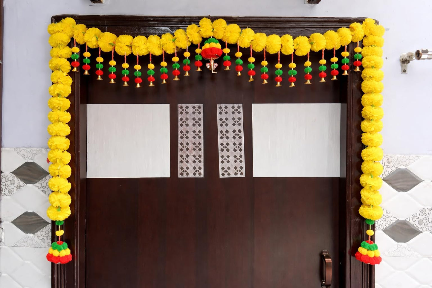 Sellplus Handmade Bandhanwar Decorations | Handmade Floral Bandhanwar Toran with Latkan for Main Door Pooja Decoration (Pack of 1) (BDHW334)
