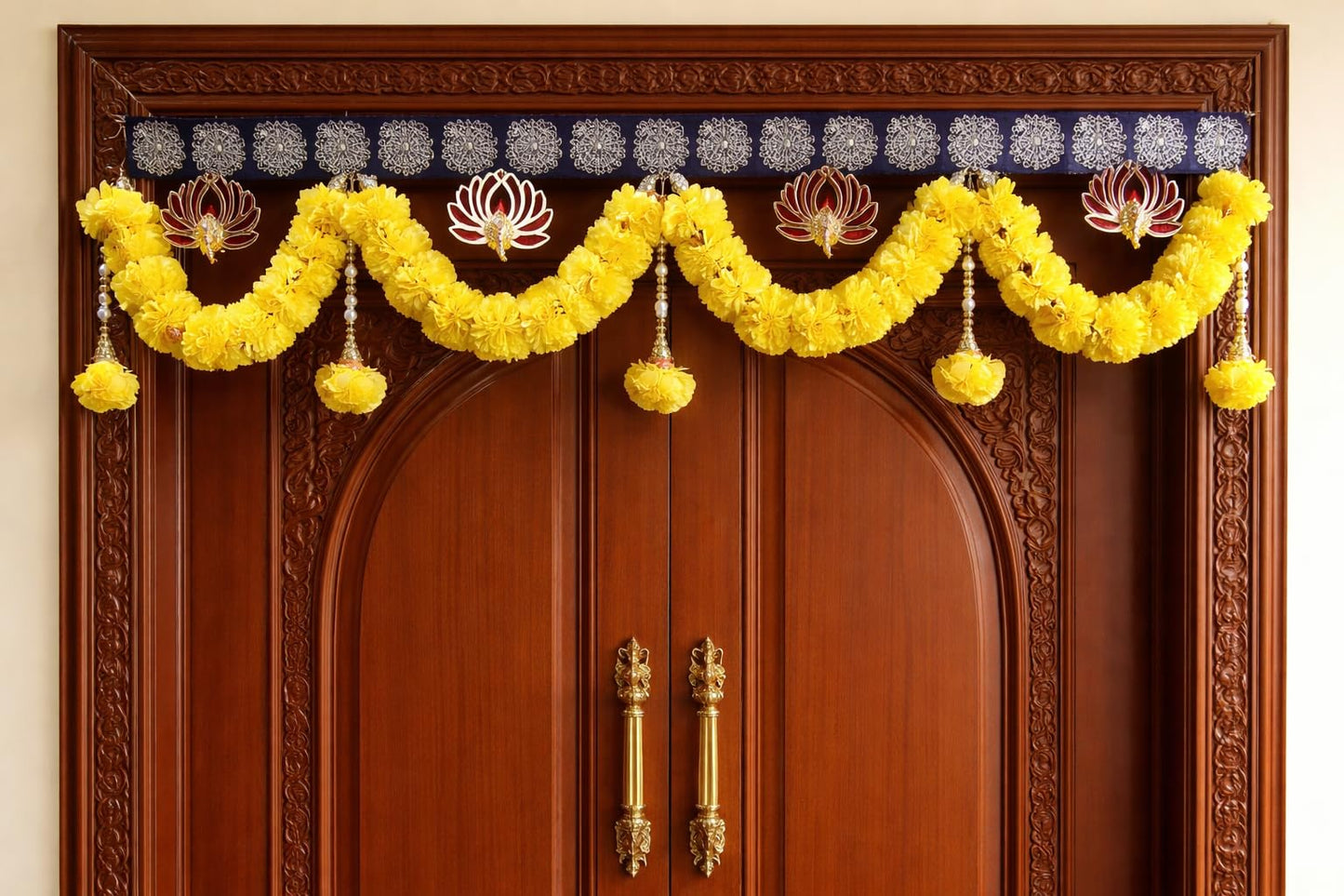 Sellplus Artificial Marigold Genda Flower Beads Decorative Bandhanwar Traditional Door Hanging Toran for Home Entrance Pooja Room Festival Decoration | Pack of 1 (BDHW226)