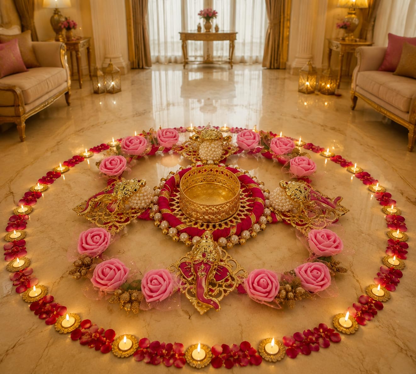 Sellplus Decorative Rangoli Tealight Holder Traditional Festival Floor Decor for Diwali Pooja Home Entrance Living Room Wedding Celebration Set of 1 (Rang128)