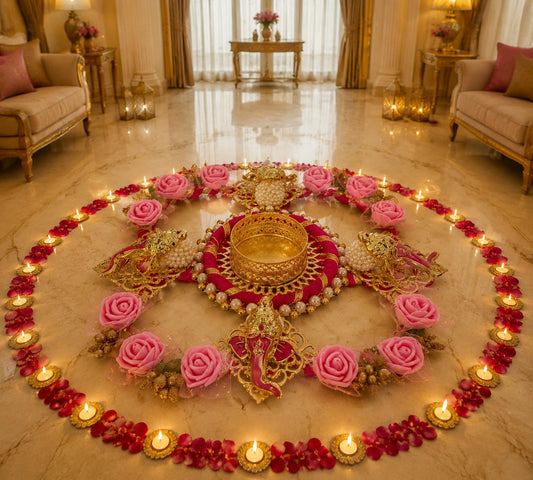 Sellplus Decorative Rangoli Tealight Holder Traditional Festival Floor Decor for Diwali Pooja Home Entrance Living Room Wedding Celebration Set of 1 (Rang128)