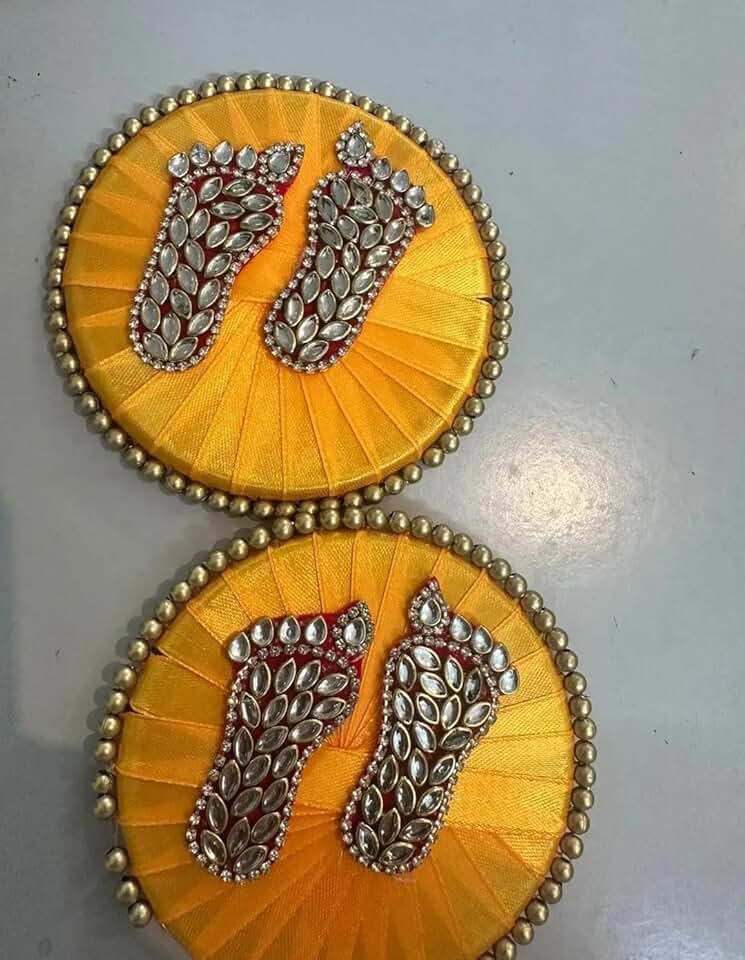 Decorative Handcrafted Plater with Laksmi Foot for Good Luck and Prosperity (Pack of 4 (Set-1)