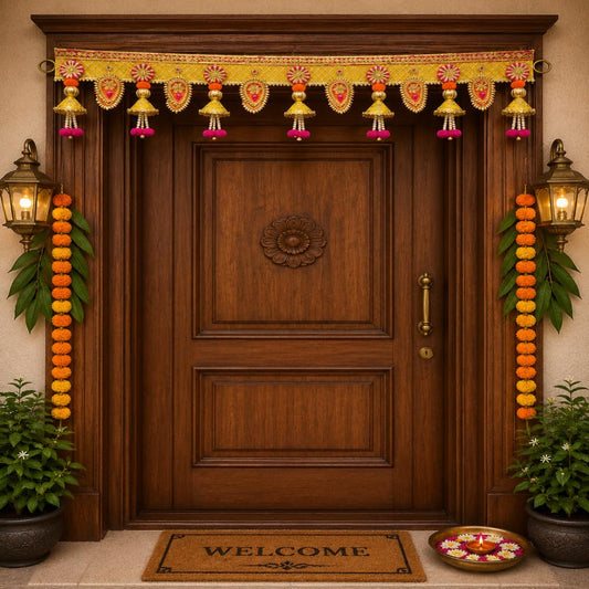 Sellplus Traditional Handcrafted Royal Yellow Ethnic Pearl Jhumka Designer Door Bandhanwar Toran for Diwali Decoration and Festive Home Entrance Decor (BDHW420)