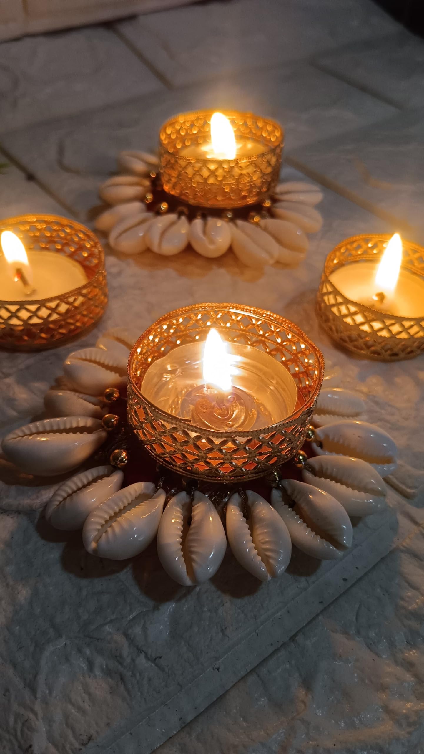 Sellplus Decorative Shell Chudi Tealight Holder | Decoration for Home | Office | Diwali | Pooja | Diwali & All Special Festival Decor (Design 25) (Pack of 2)(Tealight-208)