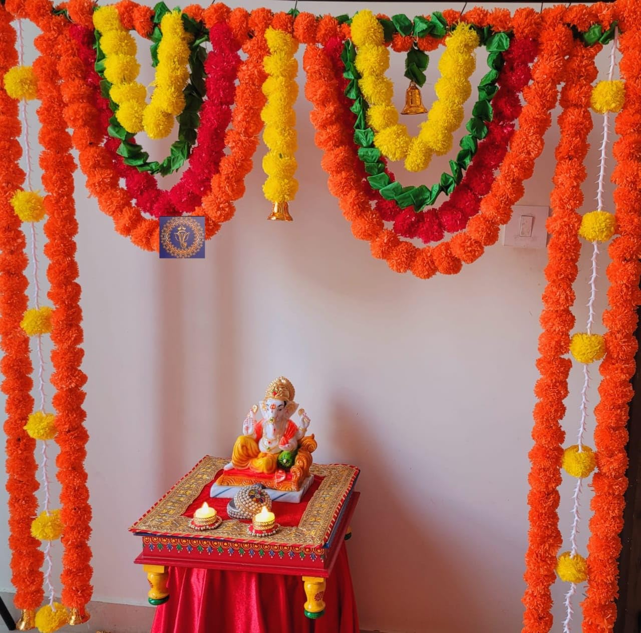 Sellplus Handcrafted Artificial Flower Multicolour Beads Decorative Bandhanwar | Traditional Door Hanging for Home Entrance Pooja Room Festival Decoration (Pack of 1) (BDHW475)