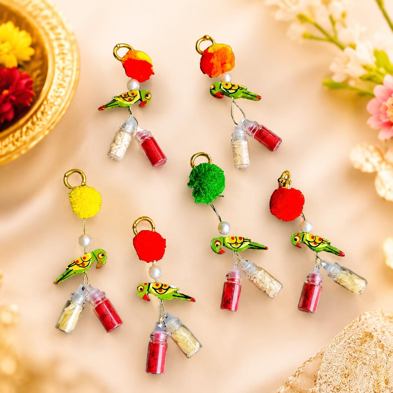 Sellplus Traditional Roli Chawal Pooja Tilak Set for Hindu Rituals Festivals Temple Worship Wedding Ceremony Daily Religious Use(Pack of 6) (RC52)