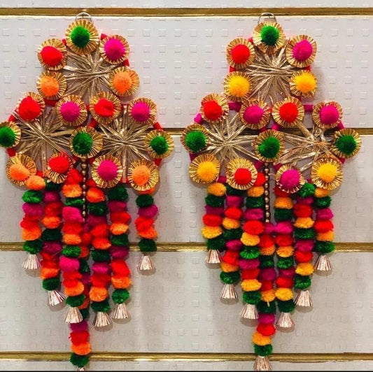 Handmade Lace Chodi Pom-pom Latkan for Diwali Decor, Mandap, Home, Main Door, Wall and All Festival Decoration Item Pack of 2 (SMALL37)