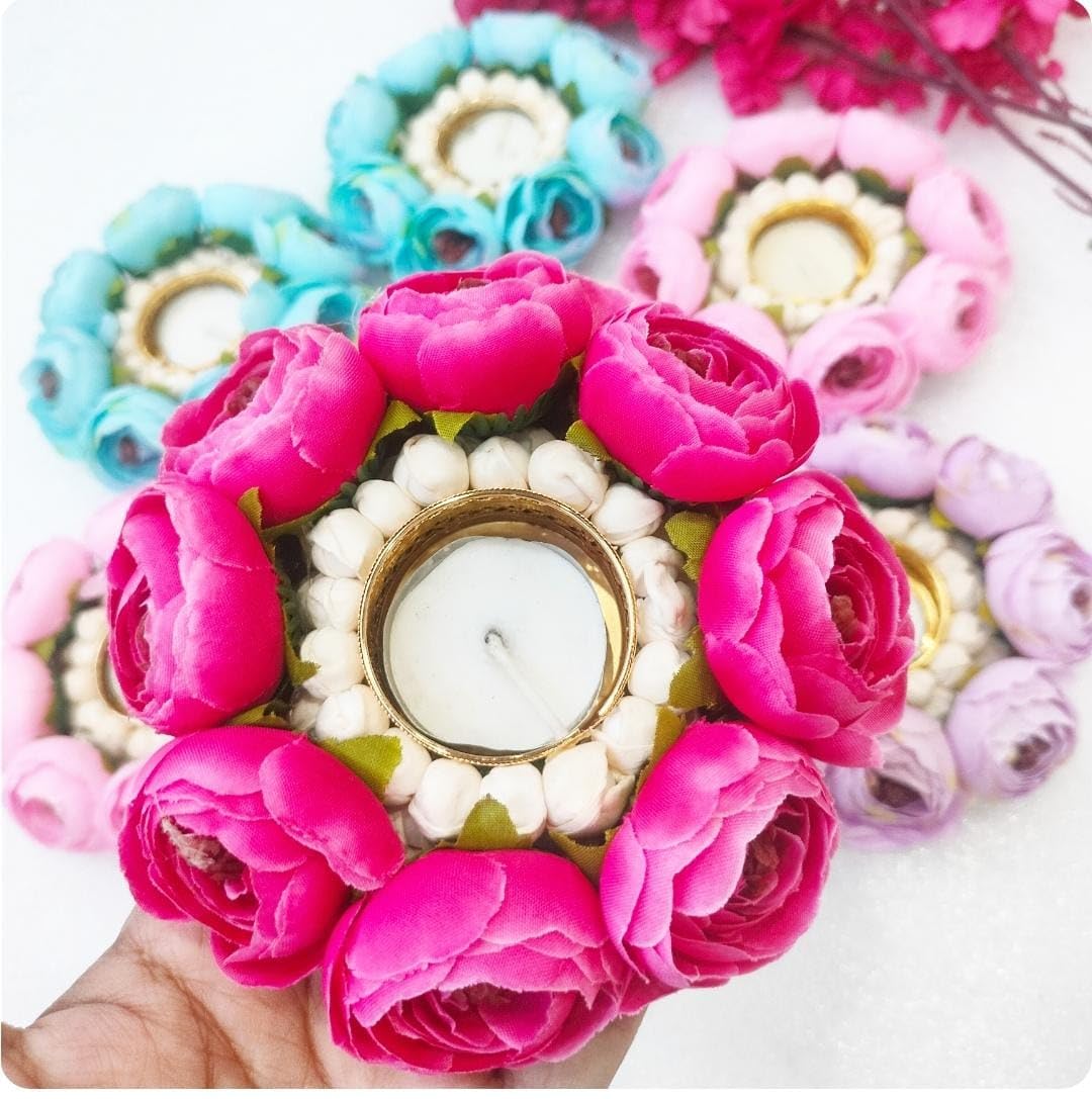 Sellplus Decorative Peony Tealight Holder | Decoration for Home | Office | Diwali | Pooja | Diwali & All Special Festival Decor (Tealight-310) (Pack of 2)