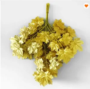 Golden Artificial Gold Maple Leaves Decorative Maple Leaves Fall Leaves for Home Events Decor ( 12 )