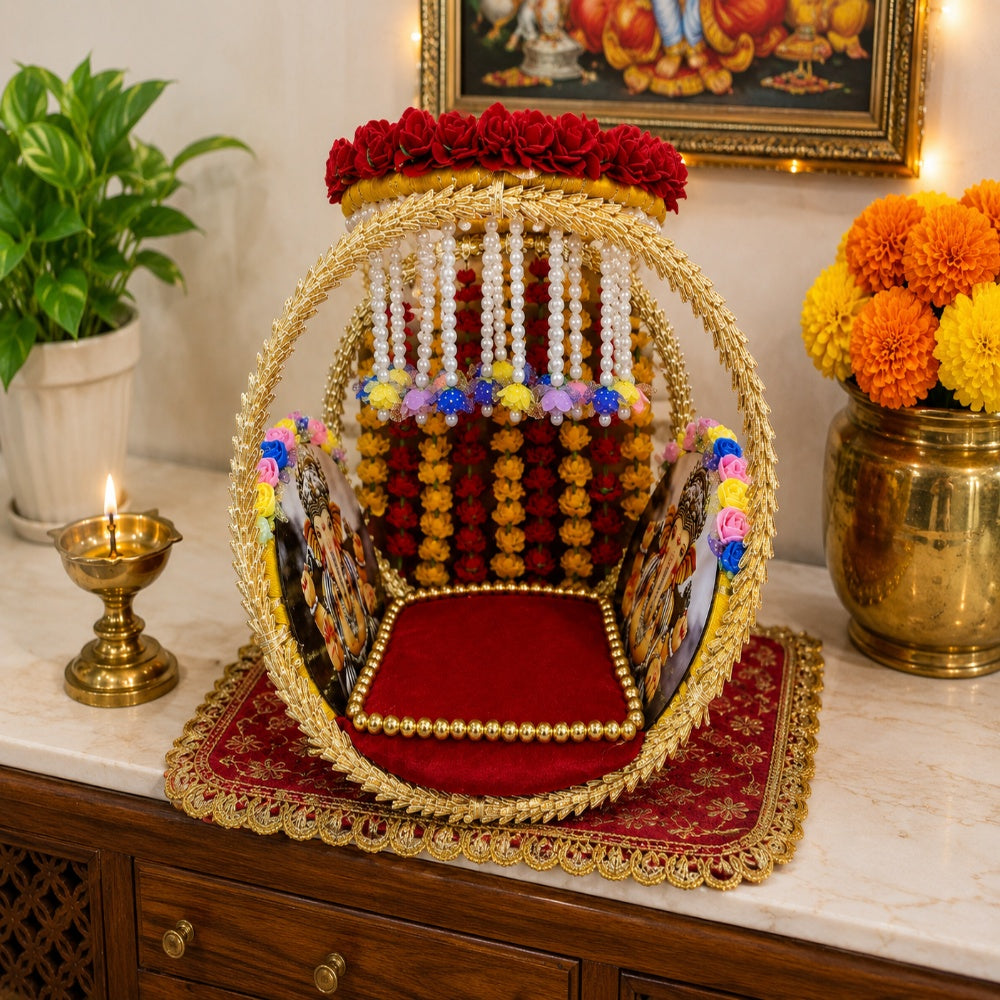 Nutts Royal Wooden God Singhasan Decorative Pooja Mandir Throne Sacred Idol Seat Traditional Temple Home Festival Worship Display Elegant Design (Singhasan15)