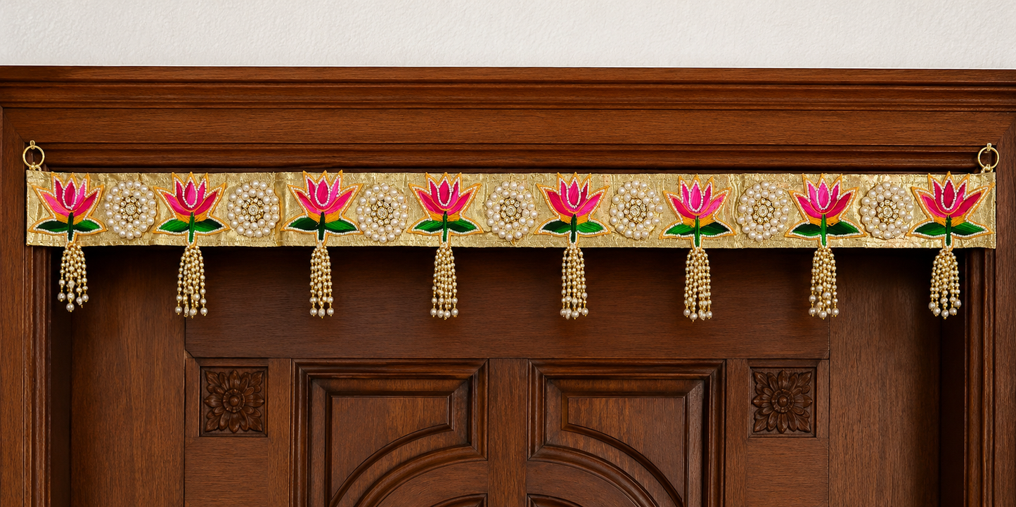 Nutts Decorative Pearls Booti Plate Lotus Patch  Bandhanwar For Decoration Festive Decor Theme Decor