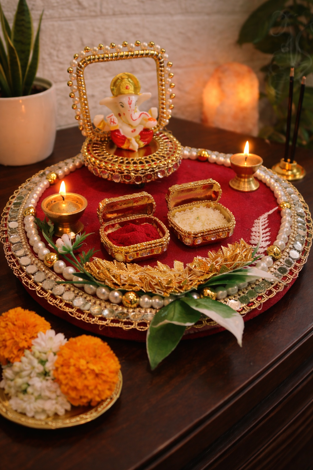 Nutts Decorative Traditional Ganesh Ji  Pooja Thali  with Elegant Design for Worship Temple Home Spiritual Ritual Use(Pack Of 1) (PoojaP11)