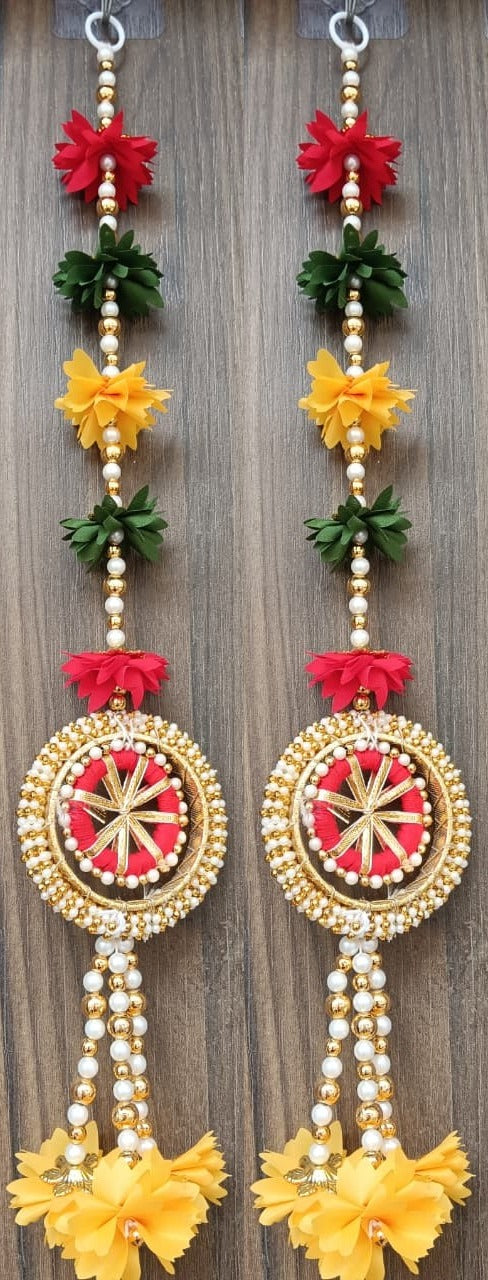 Nutts Handmade Fabric Gajra Beads Hanging for Home Decor and Wedding Festival Or Decoration (Pack of 4) (SMALL71)