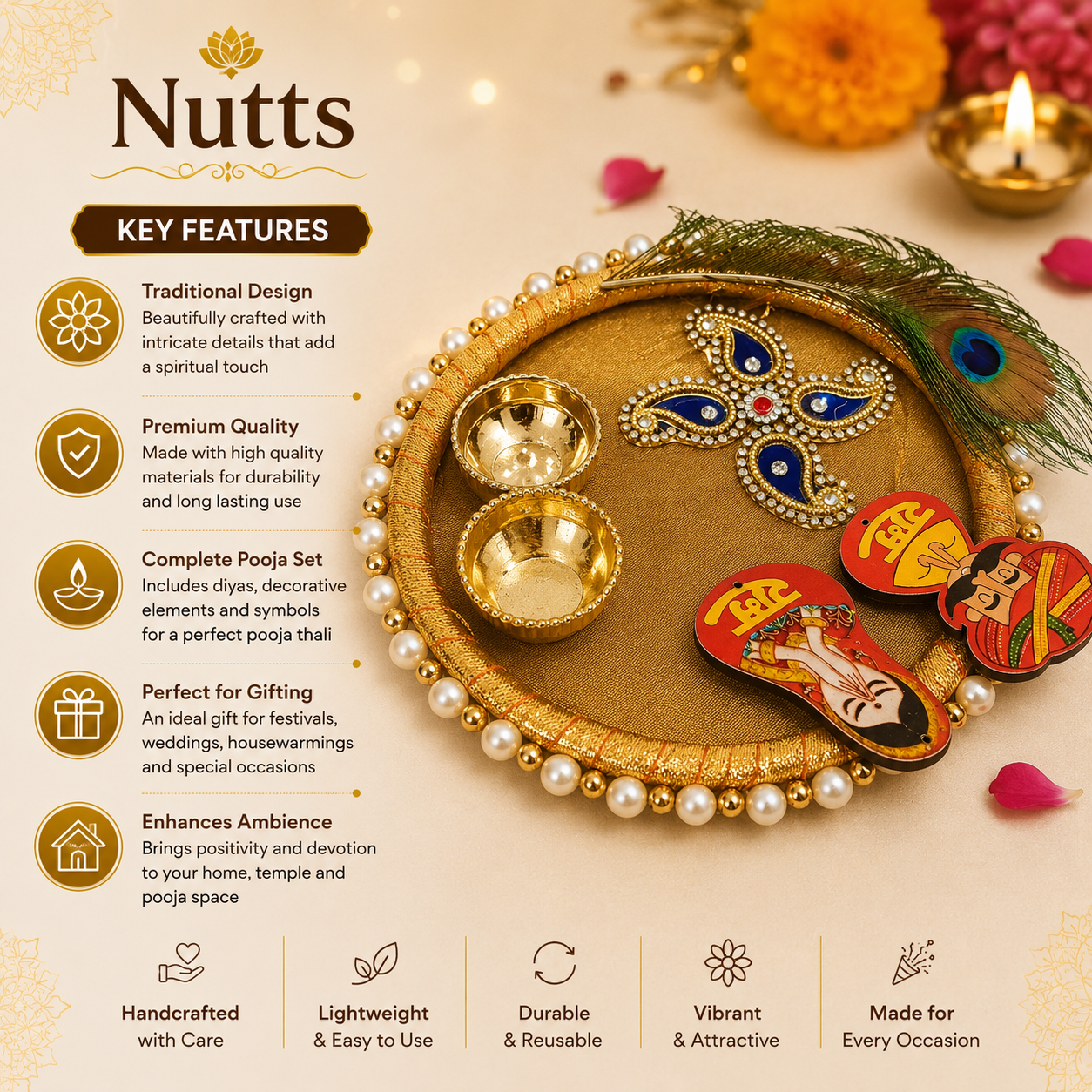 Nutts Decorative Traditional Pooja Festival Prayer with Elegant Design for Daily Worship Temple Home Celebration Spiritual Ritual Use(Pack Of 1) (PoojaP04)