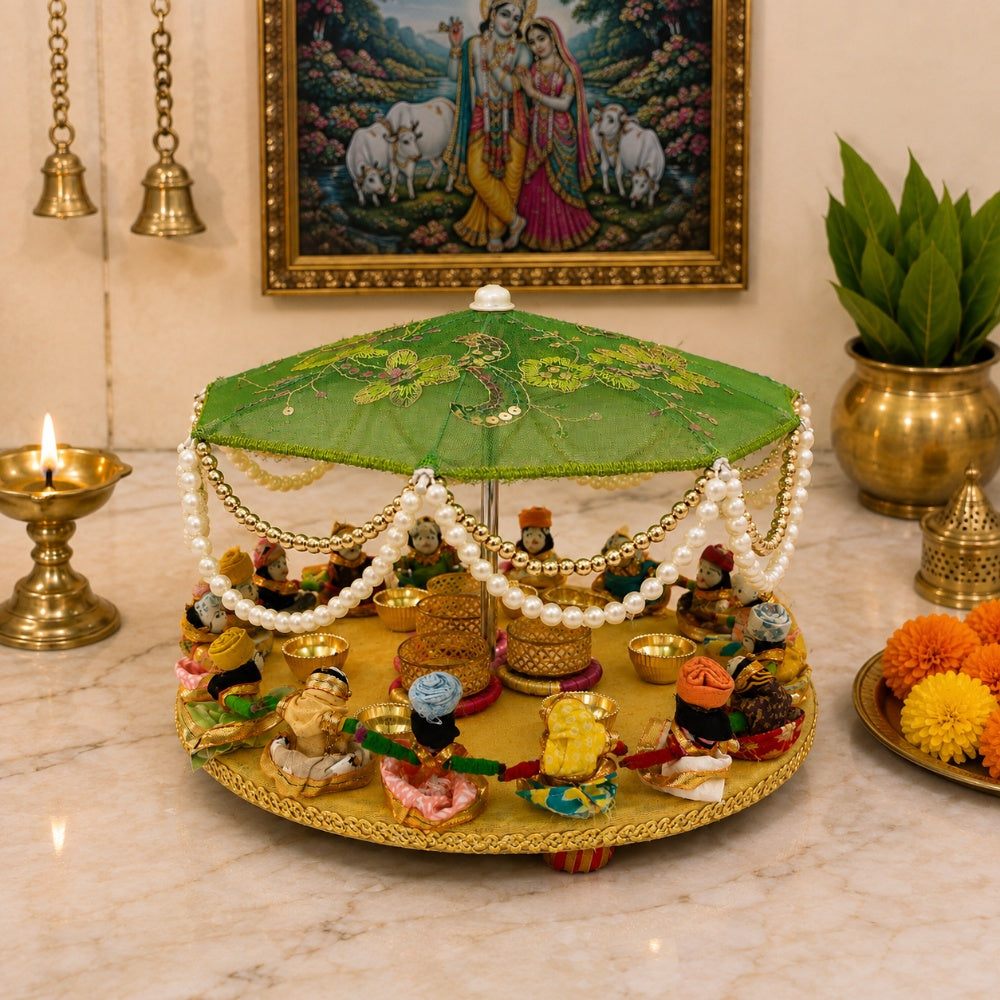 Nutts Royal Wooden God Singhasan Decorative Pooja Mandir Throne Sacred Idol Seat Traditional Temple Home Festival Worship Display Elegant Design (Singhasan23)