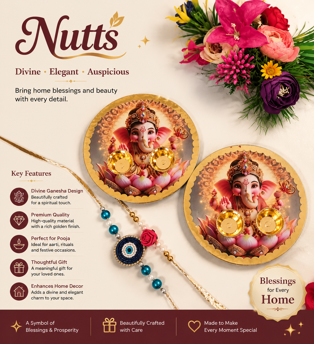 Nutts Rakhi Ganesh ji Printed Traditional Decorative Thali for Raksha Bandhan (RakhiP05)