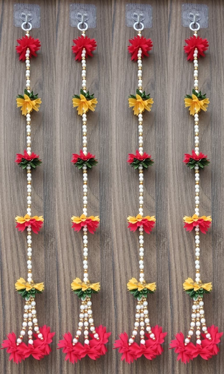 Nutts Handmade Decorative Fabric Beads Hanging for Decoration Fabric Gajra Toran for Home Decor (Pack of 6) (SMALL73)