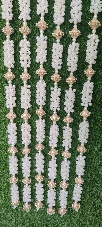 Mogra Toran Wall Hanging, Traditional Flower Garland, Red White Orange, Festival Decor Pack of 6 (MOGRA [5])(MOGRAH07)