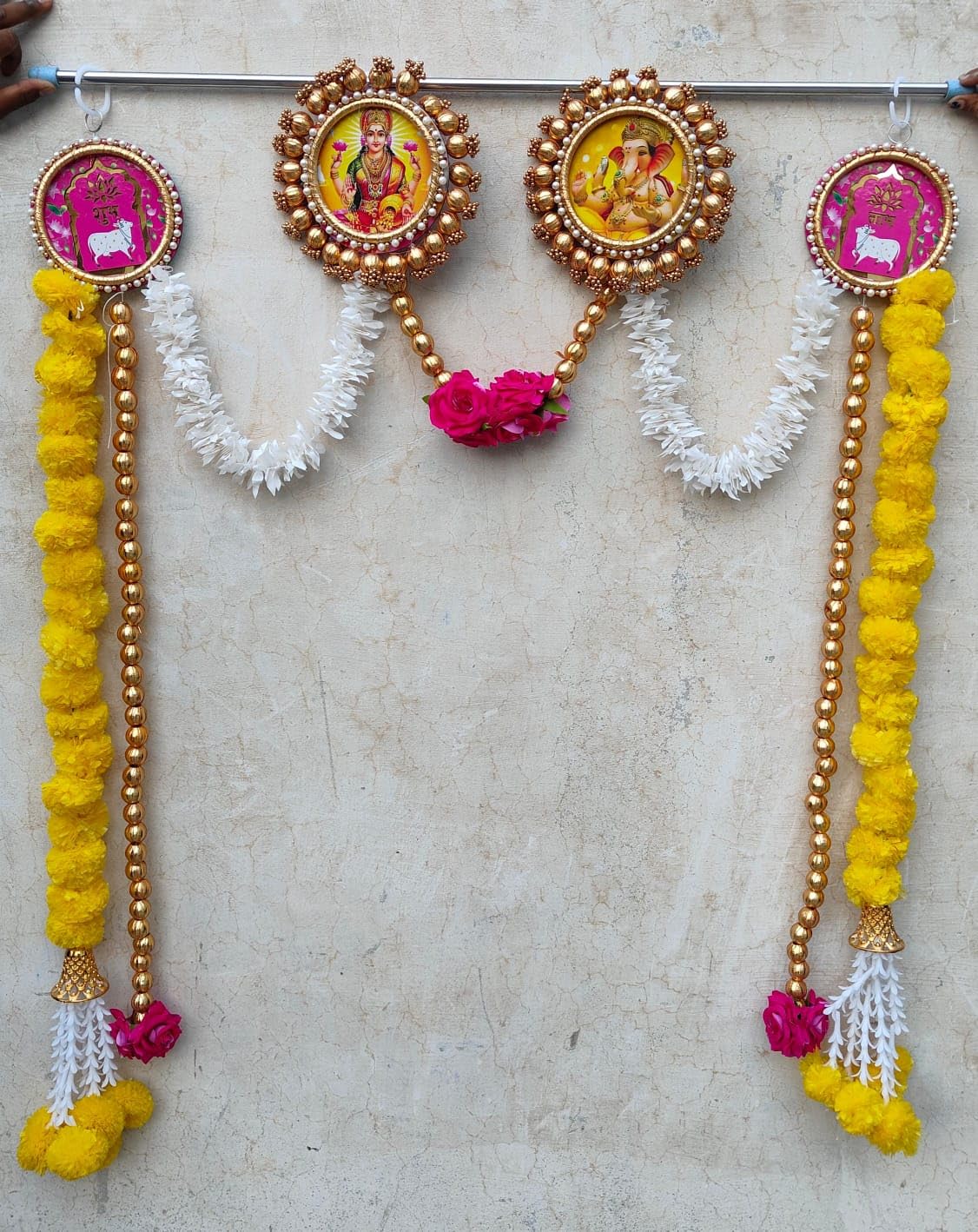 Sellplus Handcrafted Artificial Flower Multicolour Beads Decorative Bandhanwar | Traditional Door Hanging for Home Entrance Pooja Room Festival Decoration (Pack of 1) (BDHW470)