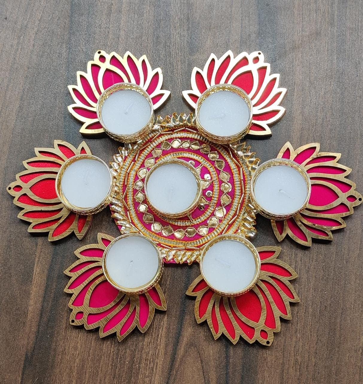 Sellplus Decorative Patch & Lotus Rangoli Set with Tealight Holder | Diwali Gift Diya | Decoration for Home | Office | Pooja | Diwali & All Special Festival Decor (Design 21)(Rang67-2)