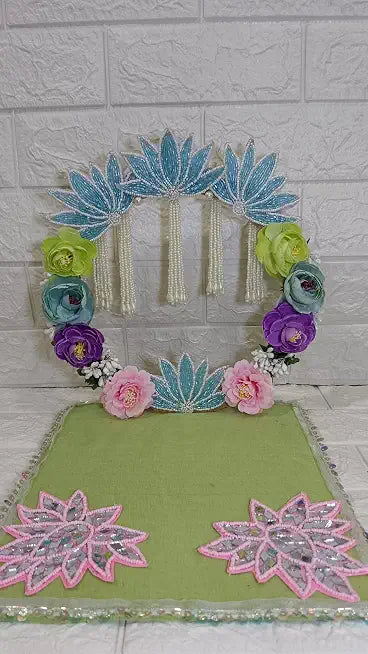 Nutts Handcrafted Devotional Singhansan for God Idol | Decorated Singhansan for Festival Decor | Puja Mandir Singhasan (Singhasan08)