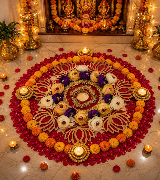 NUTTS  Handmade Decorative Rangoli TeaLight Candle Holder Set for Diwali Home Decoration Festive Floor Decor (Set of 1) (Rangoli1) (Rang3)
