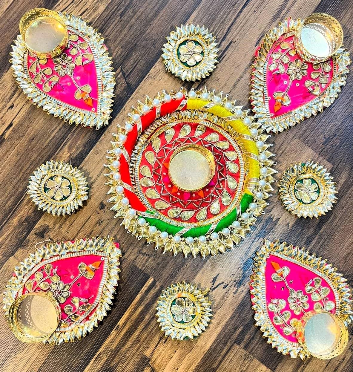Sellplus Decorative Patra Rangoli Set with Tealight Holder | Diwali Gift Diya | Decoration for Home | Office | Pooja | Diwali & All Special Festival Decor (Design 18)(Rang76)