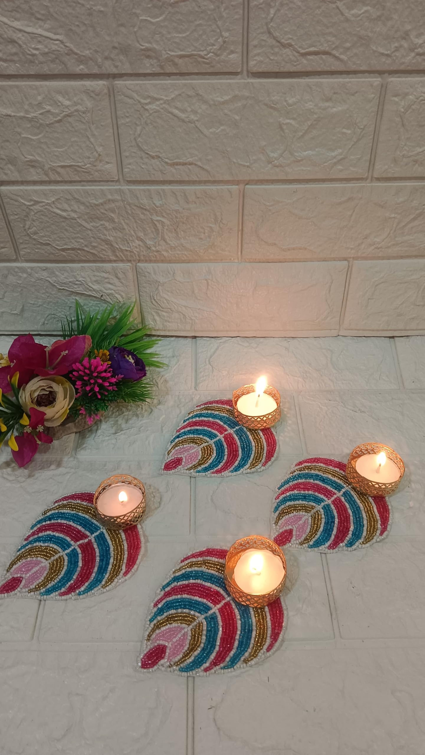 Sellplus Decorative Leaf Patch Tealight Holder | Decoration for Home | Office | Diwali | Pooja | Diwali & All Special Festival Decor (Design 11) (Pack of 2)(Tealight-126)