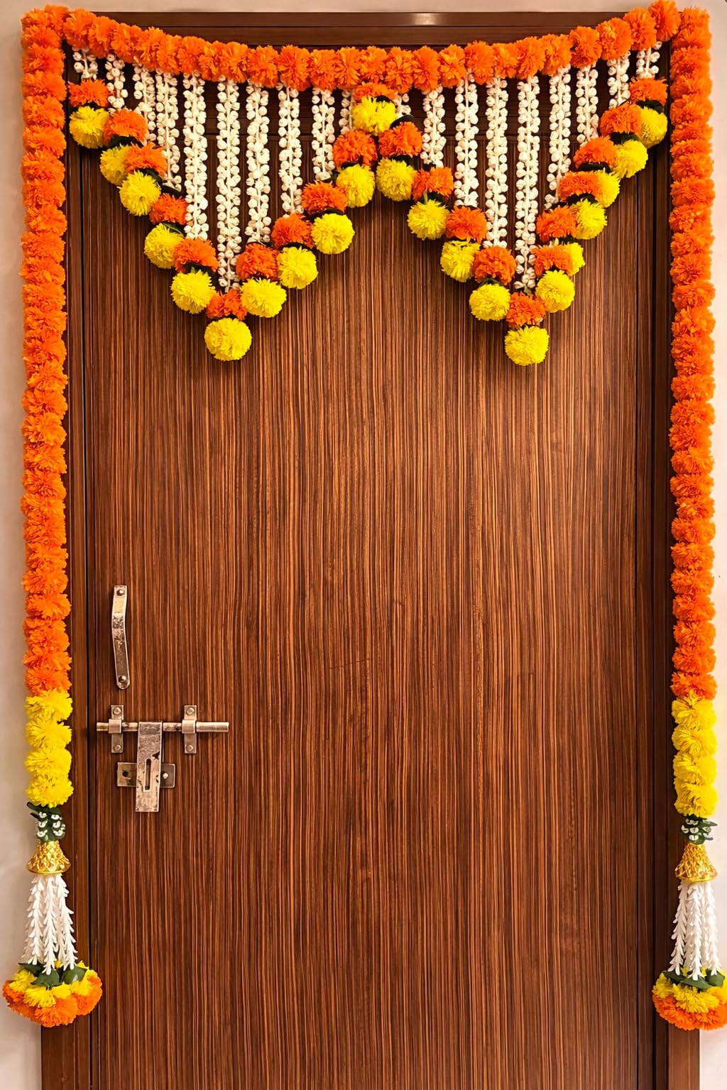 SellplusHandcrafted Artificial Multicolour Genda Flower and Green Leaf Bandhanwar Decorative Door Hanging Toran for Main Entrance | Pack of 1 (BDHW196)