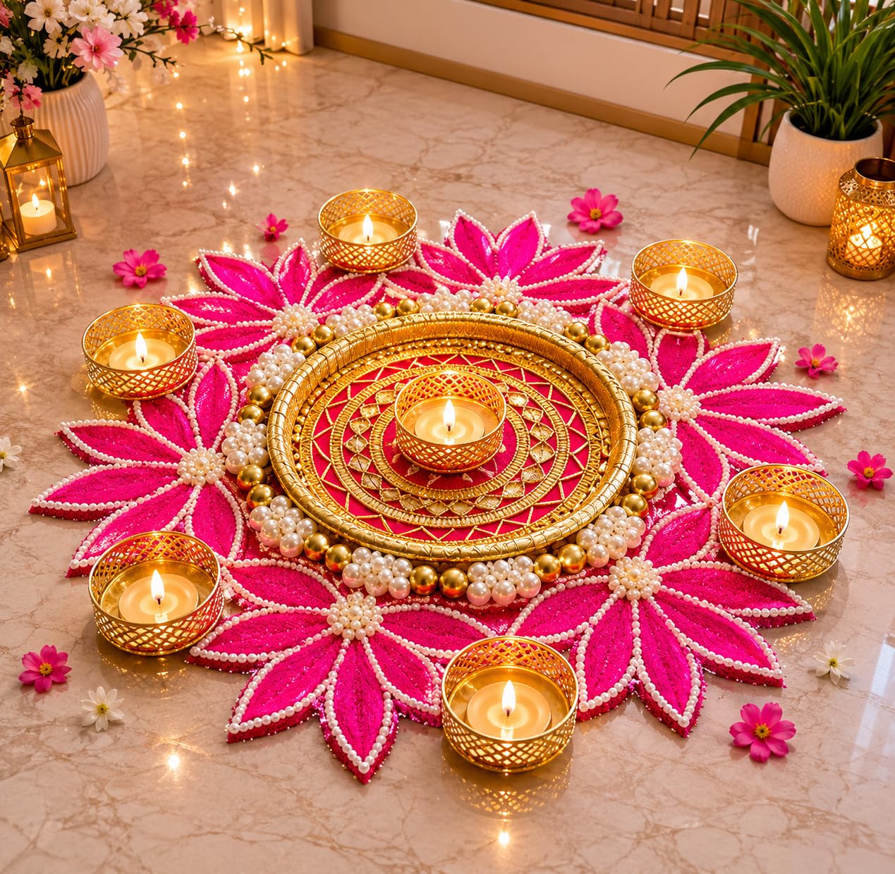 Sellplus Decorative Floral Rangoli Traditional Festival Home Decoration Diwali Pooja Mandir Entrance Reusable Decorative Floor Art Design (Rang83)