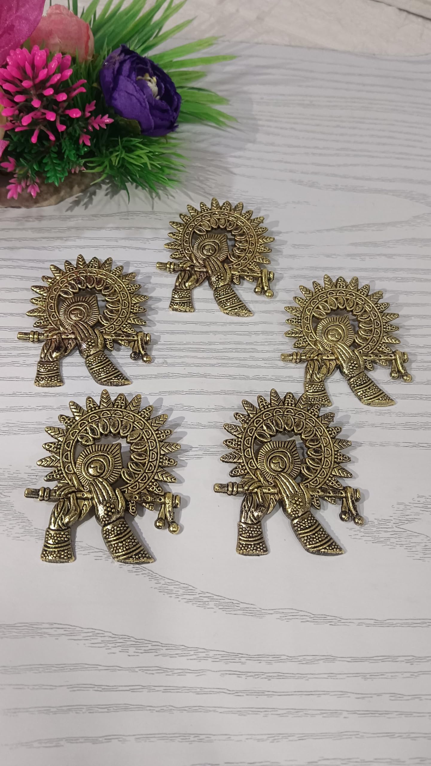 Nutts Metal Krishna Bansuri Cutout for DIY Craft Decor Festive Decoration (Pack of 5)