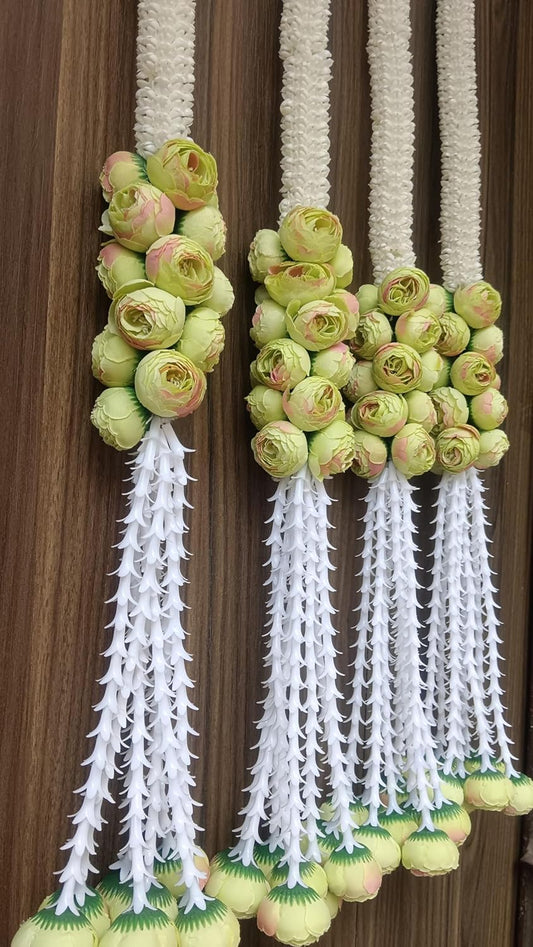 NUTTS Decorative Mogra with Peony Guchha Hanging | Home Decor & Gifting | Handmade Toran Door Hanging | Hanging for Main Door (Design 10) (Pack of 4)(MOGRAH15-1)