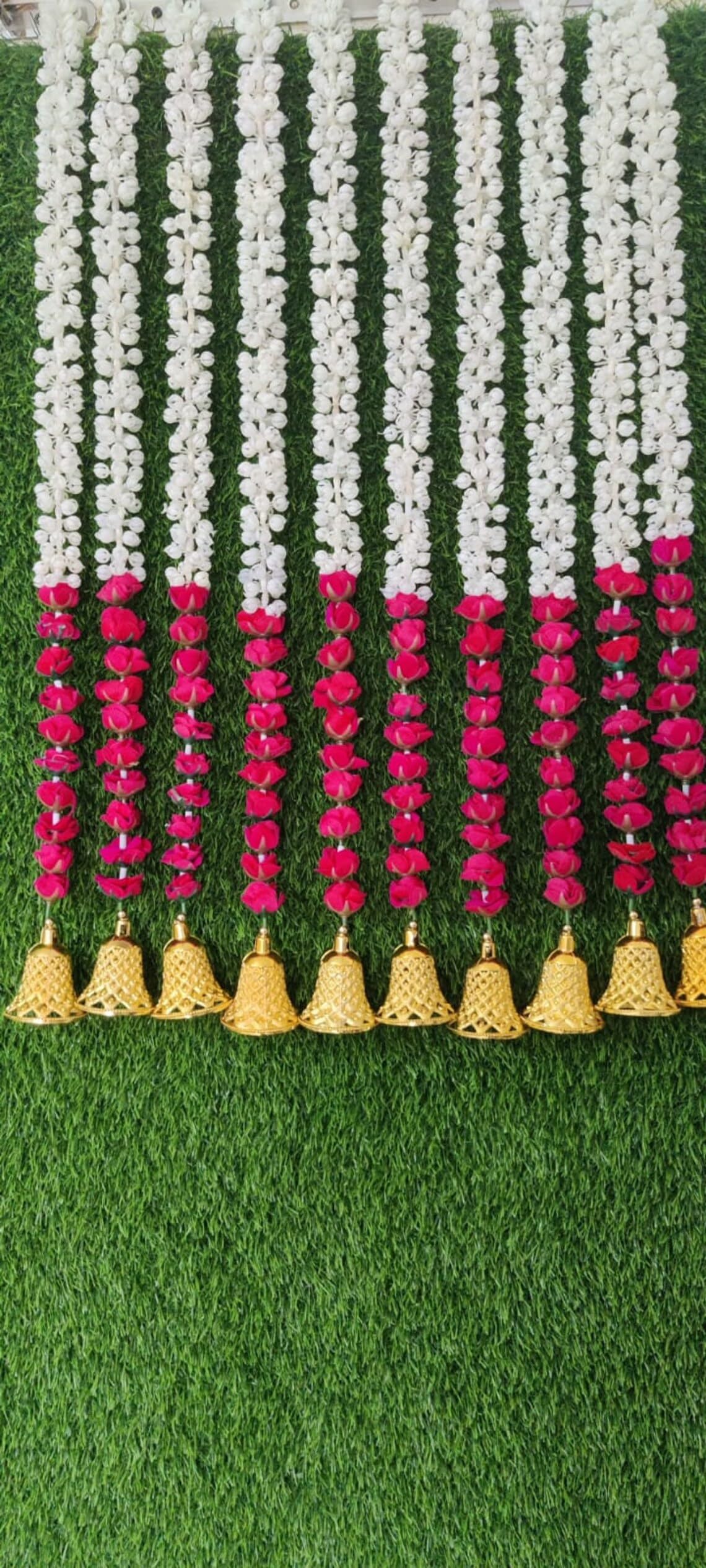 Nutts Handmade Decorative Mogra Bell Beads Hanging | Traditional Mogrra Hanging for Festival Decoration | Toran for Home Decor (MOGRAH10-3) (Red)