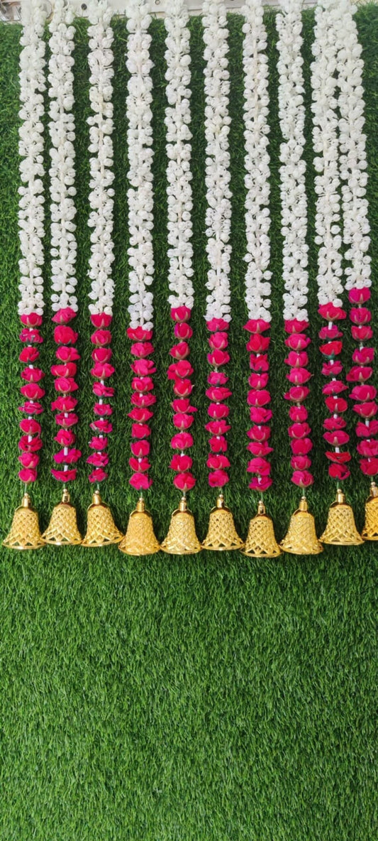 Nutts Handmade Decorative Mogra Bell Beads Hanging | Traditional Mogrra Hanging for Festival Decoration | Toran for Home Decor (MOGRAH10-3) (Red)