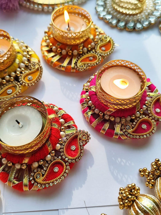SellPlus Handmade Decorative Tealight Candle Holder for Home Decoration Diya Diwali Decoration Items Small T Lites Christams Diya Votives -Return Gift for Wedding Table Decor (Tealight-93)