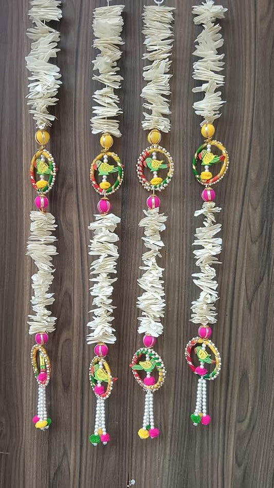 Paper Gajra Featuring Round Circles and Hanging Parrot | Perfect for Home Decoration |Ideal for Temple Decoration | Great for Diwali Festivities | Enhance Your Space with Vibrant Colors